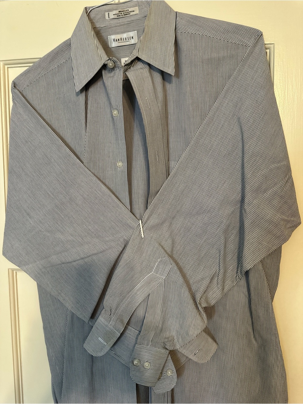 Van Heusen Men's Pinstripe Dress Shirt in Blue and White